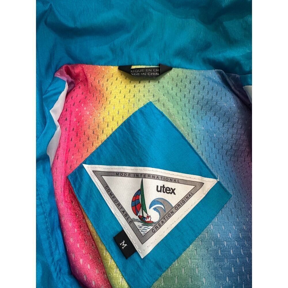 Unex Vintage 90s Windbreaker Jacket Size Medium Teal Green Shoulder Pads - Picture 9 of 9